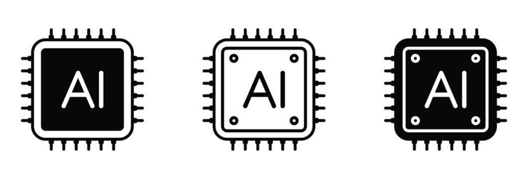 Artificial intelligence AI processor chip icon, AI CPU black line icon, vector illustration
