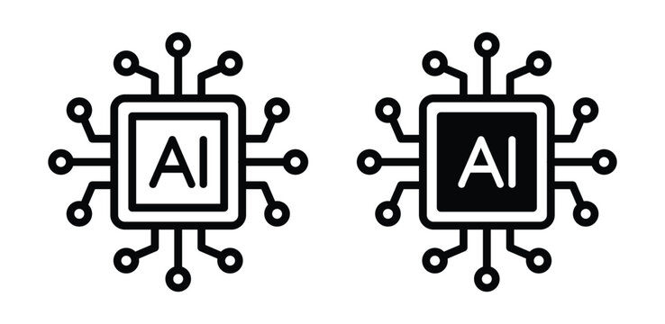Artificial intelligence AI processor chip icon, AI CPU black line icon, vector illustration