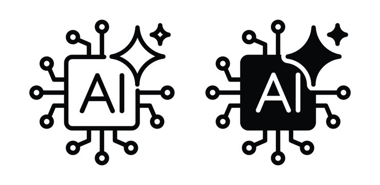 Artificial intelligence AI processor chip icon, AI CPU black line icon, vector illustration