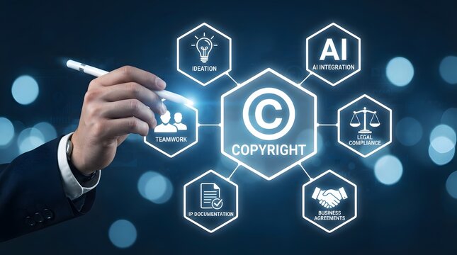 Intellectual property protection copyright ai legal compliance and business agreements concept