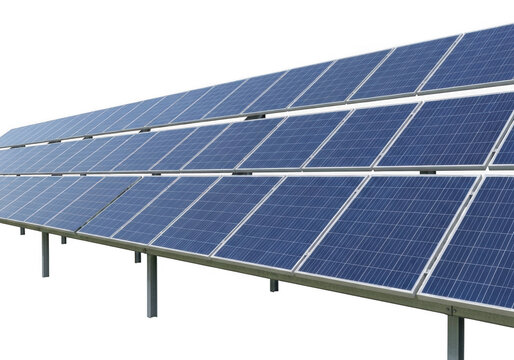 Solar panels array for renewable energy generation isolated on transparent background