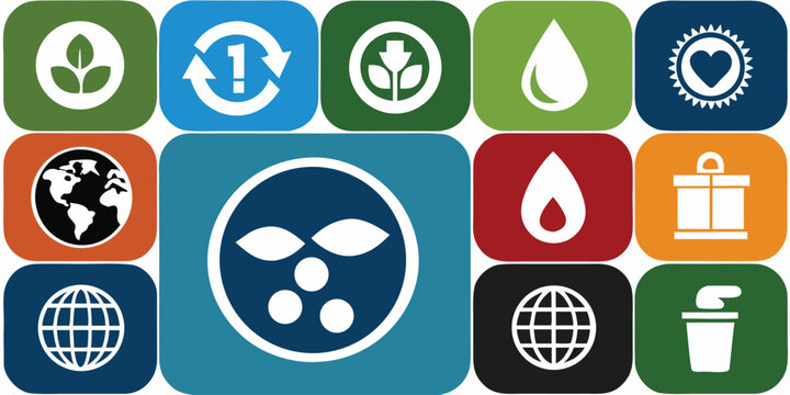 Set of environmental and ecological icons for sustainability and earth care projects.