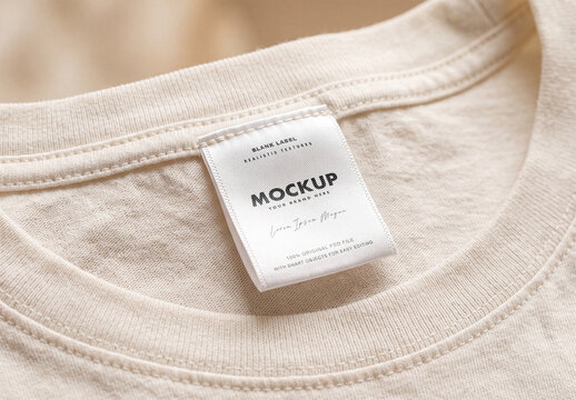 Blank Woven Clothing Label Mockup Inside T-Shirt Collar PSD