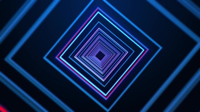 Blue pink geometric portal visual with repeating diamond frames, dark center, and glowing tunnel depth. Perfect for futuristic videos, event titles, music screens, and motion overlays.