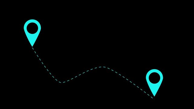 Animated map route with location pins, travel path connection motion