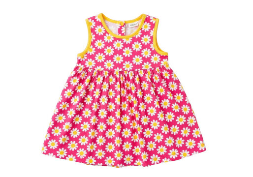 Cute baby girl dress with daisy flower pattern isolated on transparent background