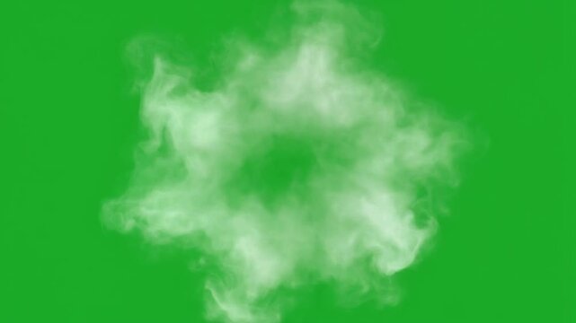 Soft White Smoke Puff Expanding on Green Screen Animation