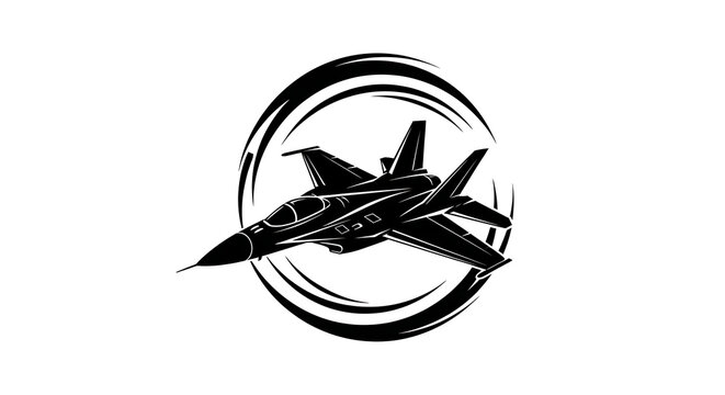 Black fighter jet in circular target icon