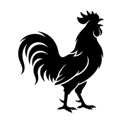 Rooster silhouette vector illustration, black farm animal cockerel profile, crowing chicken bird icon for organic food branding and rustic logos isolated on White Background © sejanahamed
