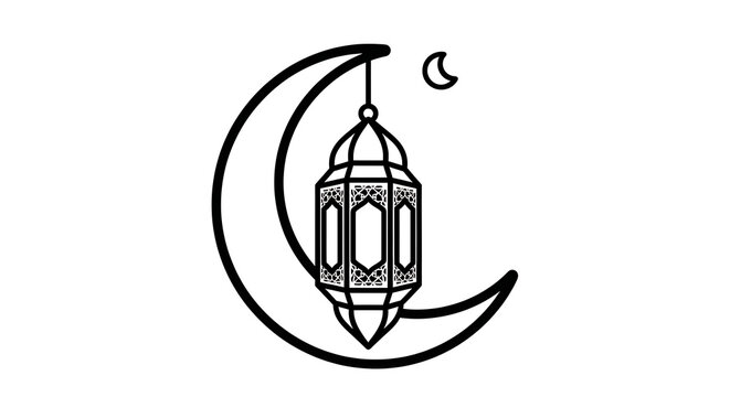 Islamic crescent moon with lantern icon design