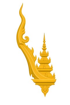 Clean flat vector graphic of a traditional Lao temple roof Chofa ornament