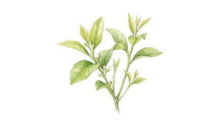 Fototapeta premium Green leaves botanical watercolor illustration. Hand painted plant isolated on white background