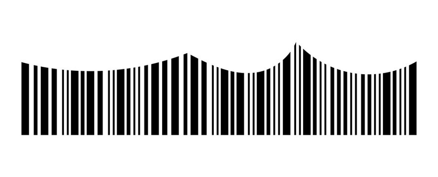 Abstract Wavy Barcode Icon. Modern Curved Barcode Symbol for Product Label, Retail Scanning, Digital Identification, Packaging, Inventory Management and Technology Vector Illustration
