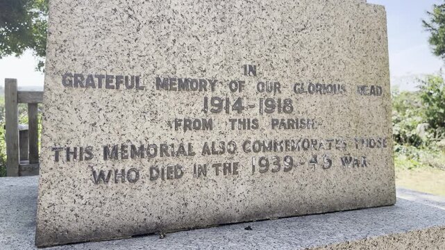 Carved text on stone war memorial detail