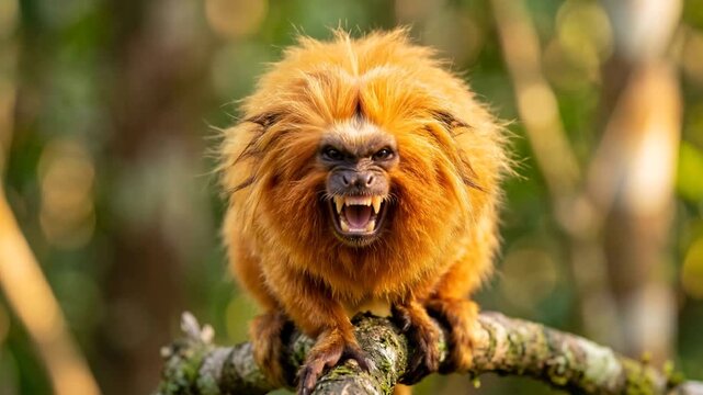 golden lion tamarin angry close up in atlantic forest brazil morning light video