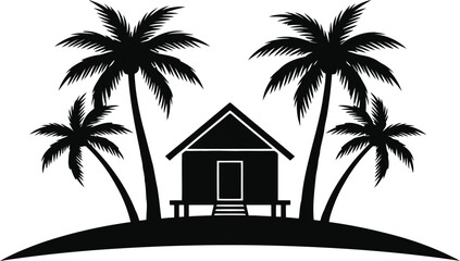 Obraz premium Palm trees and house silhouette against a white background