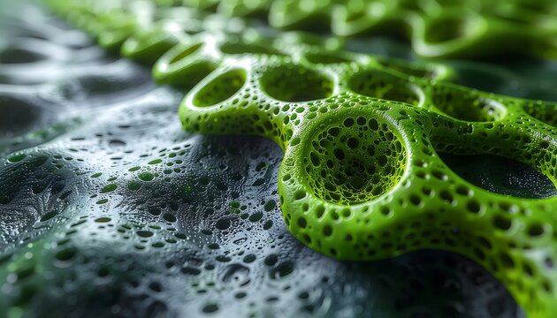 Close up of green algae in freshwater stream.