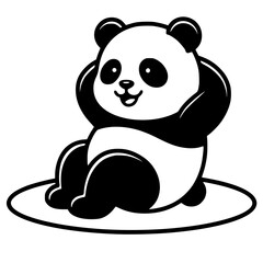 Minimalist black and white vector illustration of a happy panda bear relaxing comfortably © Muhamad