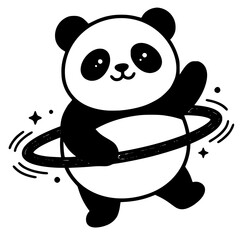 Adorable panda bear character exercising with a hula hoop in minimalist style © Muhamad