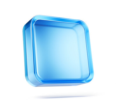 Blank Mobile application icon, button - Blue glass square button. 3d illustration