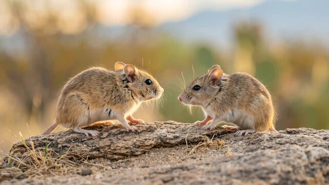 two grasshopper mice close up in sonora desert arizona morning light video