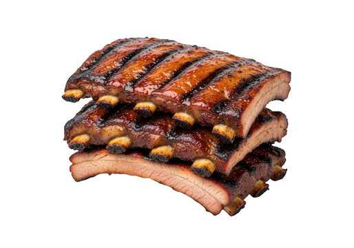 Delicious grilled pork ribs with barbecue sauce isolated on transparent background