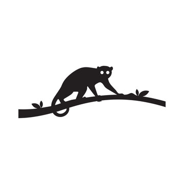 Lemur Silhouette On Branch Black And White Graphic