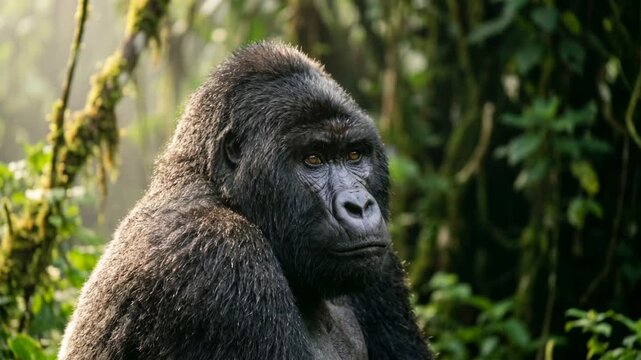 gorilla close up in bwindi impenetrable forest uganda morning light video