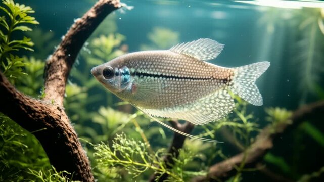 a gourami fish underwater close up in mekong river southeast asia morning light video