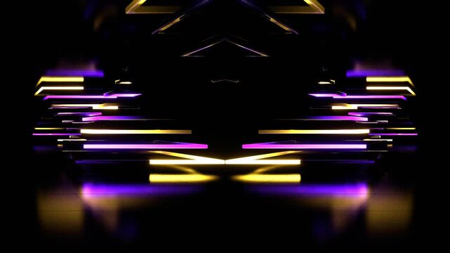 Moving Purple and Yellow Neon Kaleidoscope Background VJ Loop in 4K
