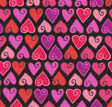Seamless pattern of colorful hearts on black background with love heart valentines background colorful seamless