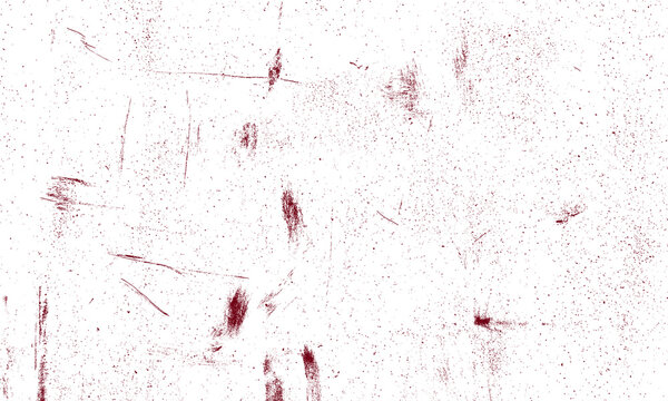 Grunge texture with dark red scratches and dust particles isolated on white background