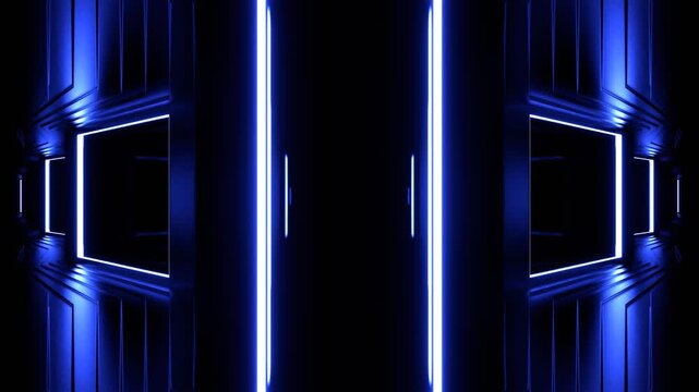 Lighting Blue and Yellow Strobe Frame Mirrors Kaleidoscope Background VJ Loop in 4K