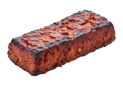 A single rectangular piece of grilled marinated tofu or meat with a charred glaze isolated on transparent background