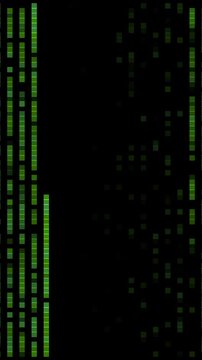 Futuristic green AI decoding interface animation with digital grid pattern and flowing data, alpha channel for transparent background, vertical orientation for mobile devices, 4K 24p