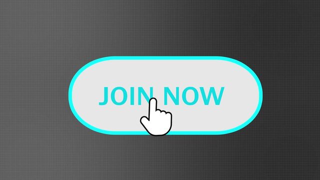 Mouse cursor clicking cyan Join Now button on dark grid digital background for membership registration call to action.