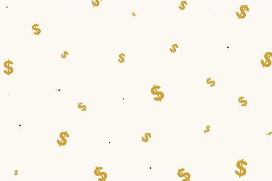 Golden dollar signs falling on white background, luxury currency pattern for financial success, elegant money symbols for banking and investment marketing