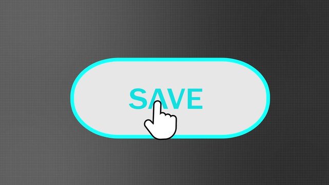 save button click animation on ui dashboard. interactive web save button with hand cursor animation. digital interface design with clicking save button cursor.