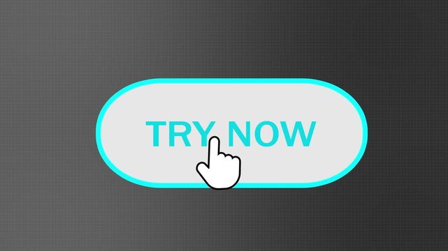 try now call to action button with click animation. call to action UI element with animated mouse pointer. software landing page try now button animation.