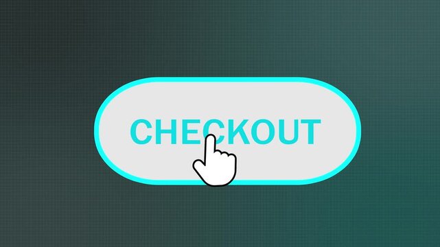 digital checkout icon animation with hand cursor clicking e-commerce user interface. checkout button animation with mouse cursor clicking online shopping ui graphic.