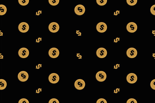 Golden dollar coin seamless pattern, luxury finance background with gold currency symbols, elegant money texture for banking and wealth concepts