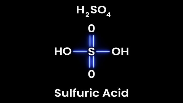 Sulfuric Acid molecular structure, Sulfuric is a strong acid. Sulfuric reacts with active metals such as zinc, iron to produce hydrogen gas. Chemical structural formula of Sulfuric Acid. H2SO4