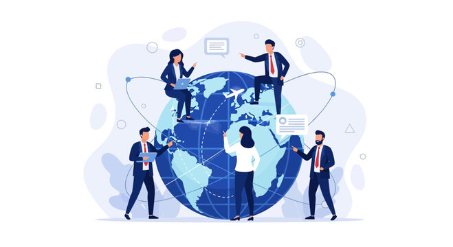 Global Business Team Collaboration and Network Connection Vector Illustration