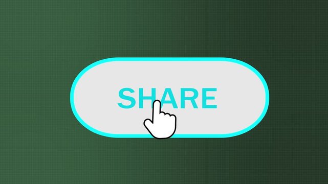 share button click animation with hand cursor on grid background for digital marketing concepts. glowing blue share icon clicked by mouse pointer, perfect for social media and online engagement videos