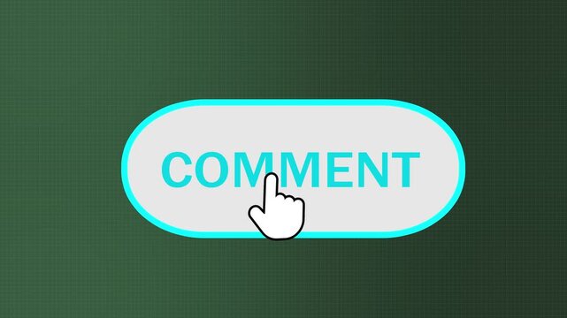 online feedback submission with mouse cursor clicking comment icon on green grid background. digital comment button click animation for social media engagement and user interaction on web ui.