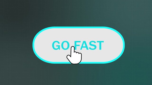 user clicking "go fast" button: digital interface concept for speed & efficiency in web & app development, modern ui/ux design. go fast button with mouse cursor click animation on dark grid background