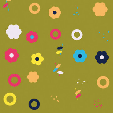 Colorful abstract floral and ring pattern design on transparent background transparent background