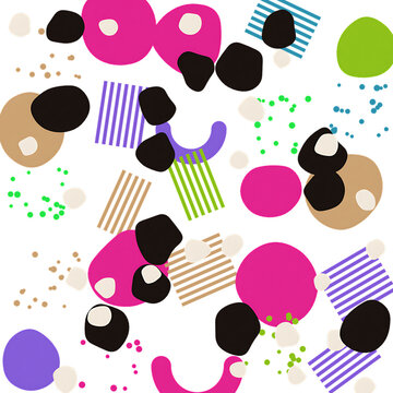 Colorful abstract geometric shapes with playful dots and patterns design transparent background
