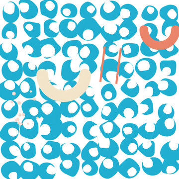 Colorful abstract illustration with crescent moon and scissors on blue pattern background transparent background