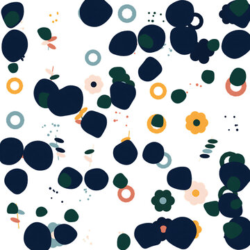 Colorful abstract organic shapes pattern with floral and circular elements design transparent background